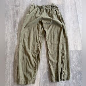 Carlson Linen Wide-Leg Pants in Olive Green